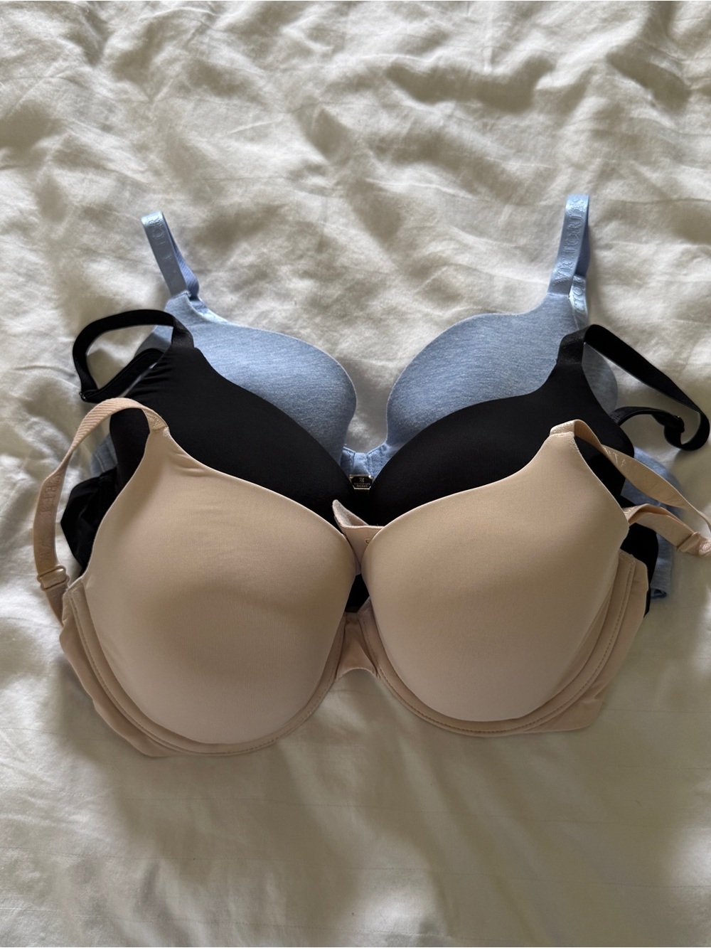 Victoria's Secret T-Shirt Bra Trio - Light Blue, Black & Nude